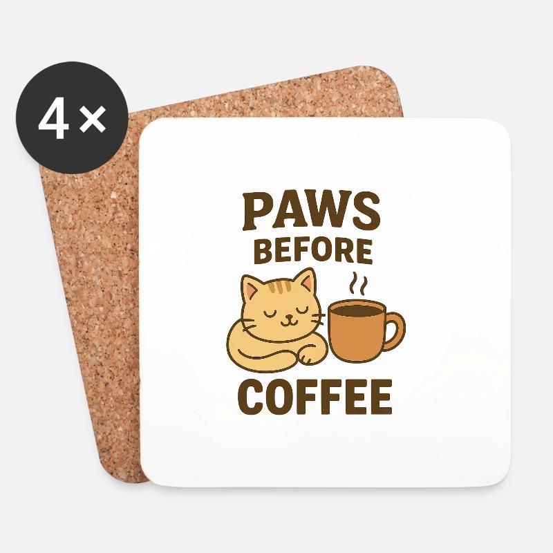 paws before coffee - Coasters (set of 4) - white