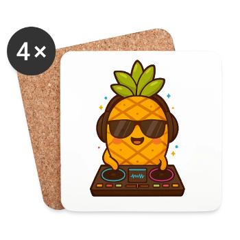 DJ ananas avec lunettes de soleil - Dessous de verre (lot de 4) - blanc - Devant
