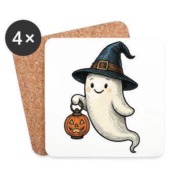 Mignon fantôme d’Halloween pour les enfants - Dessous de verre (lot de 4) - blanc - Devant