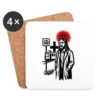 Saint over the Neon tram - Coasters (set of 4) - white - Front