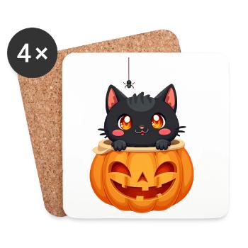 Halloween Cat with Halloween Pumpkin - Untersetzer (4er-Set) - Weiß - Vorne