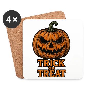 Halloween Kürbis - Süßes oder Saures - Untersetzer (4er-Set) - Weiß - Vorne