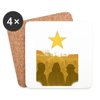 Étoile dorée au-dessus du marché de Noël - Dessous de verre (lot de 4) - blanc - Devant