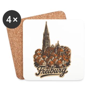 Freiburg Altstadt mit Handlettering - Untersetzer (4er-Set) - Weiß - Vorne