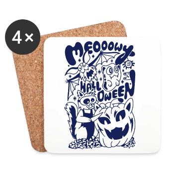 Miaou Halloween Chat Citrouille Dessin Animé Doodle - Dessous de verre (lot de 4) - blanc - Devant
