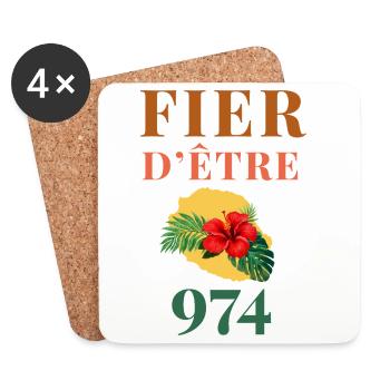 Fier d'être 974 Réunion - Dessous de verre (lot de 4) - blanc - Devant