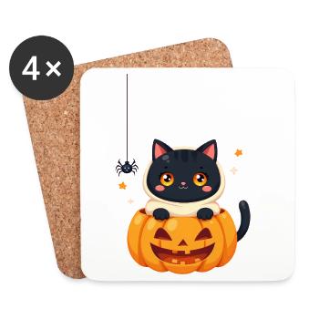 Halloween Cat with Halloween Pumpkin - Coasters (set of 4) - white - Front