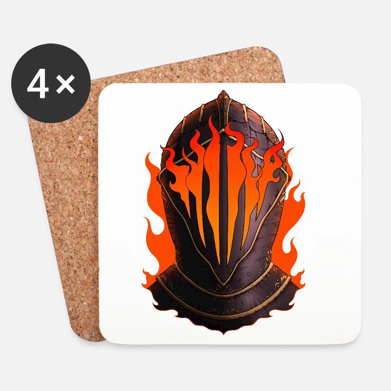 Flammender Ritter Helm - Untersetzer (4er-Set) - Weiß