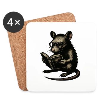 Lese-Ratte im Vintage-Stil - Untersetzer (4er-Set) - Weiß - Vorne