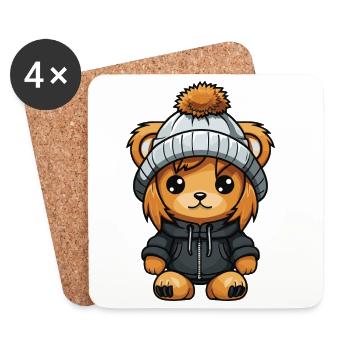 Lion Hiver Animal Bébé Bande Dessinée - Dessous de verre (lot de 4) - blanc - Devant