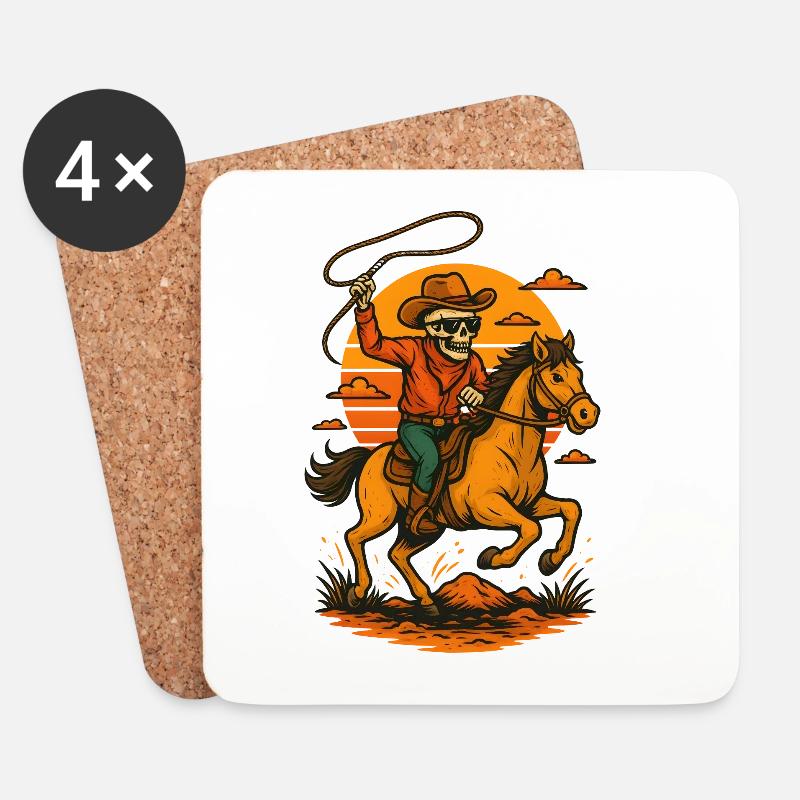 Skelett Cowboy im Abendrot reitend - Untersetzer (4er-Set) - Weiß