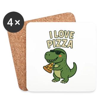 I Love Pizza Dino - Untersetzer (4er-Set) - Weiß - Vorne