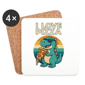 Cool Dino Loves Pizza - Untersetzer (4er-Set) - Weiß - Vorne