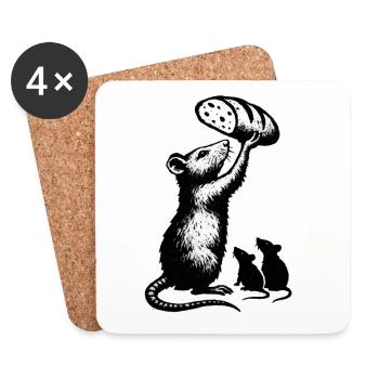 Rat soulevant une miche de pain – illustration graphique - Dessous de verre (lot de 4) - blanc - Devant