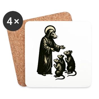 Shepherd figure with mice woodcut - Coasters (set of 4) - white - Front