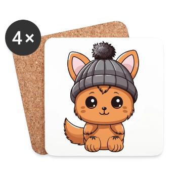 écureuil hiver animal bébé bande dessinée - Dessous de verre (lot de 4) - blanc - Devant