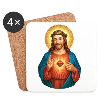 Jesus Heiliges Herz Portrait - Untersetzer (4er-Set) - Weiß - Vorne