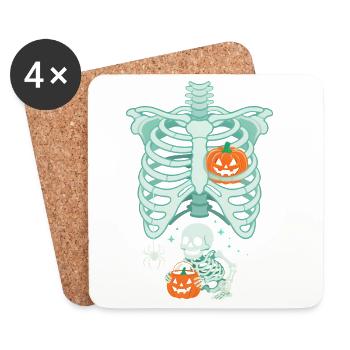 Halloween Schwangerschaft Kürbis Skelett Lustig - Untersetzer (4er-Set) - Weiß - Vorne