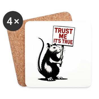 Ratte mit Schild Trust Me It’s True - Untersetzer (4er-Set) - Weiß - Vorne
