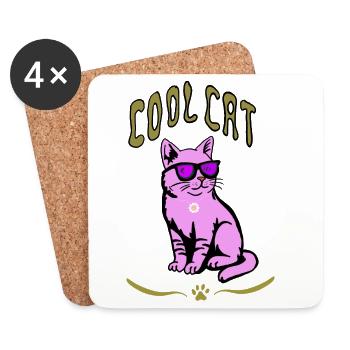 Style de lunettes de soleil chat rose - Dessous de verre (lot de 4) - blanc - Devant