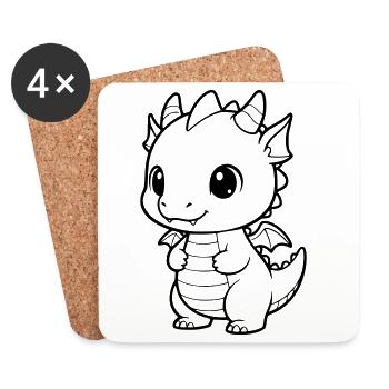 Cute Baby Dragon | Kawaii & Cuddly Vector - Coasters (set of 4) - white - Front