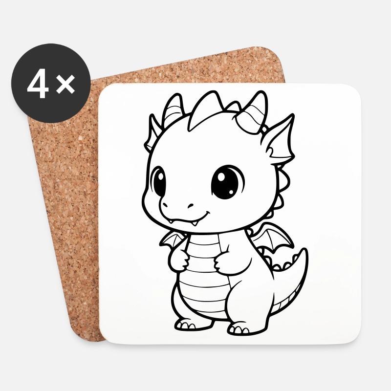Süßer Baby-Drache | Kawaii & Knuddelig Vektor - Untersetzer (4er-Set) - Weiß