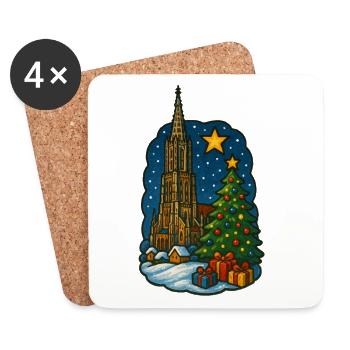 Ulm Christmas Market with Ulm Minster - Coasters (set of 4) - white - Front