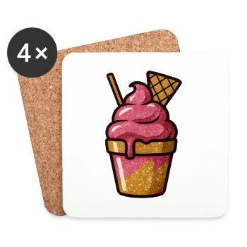 Pink Glitzer Eiscreme Becher - Coasters (set of 4) - white - Front