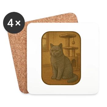 Vintage Katzenplakette Illustration - Untersetzer (4er-Set) - Weiß - Vorne
