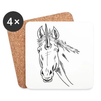 Unicorn Sketch Line Art Design Minimalist Fantasy - Coasters (set of 4) - white - Front