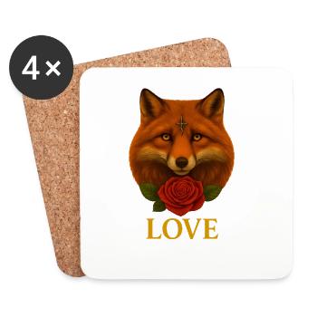 Fox with Rose - Love - Coasters (set of 4) - white - Front