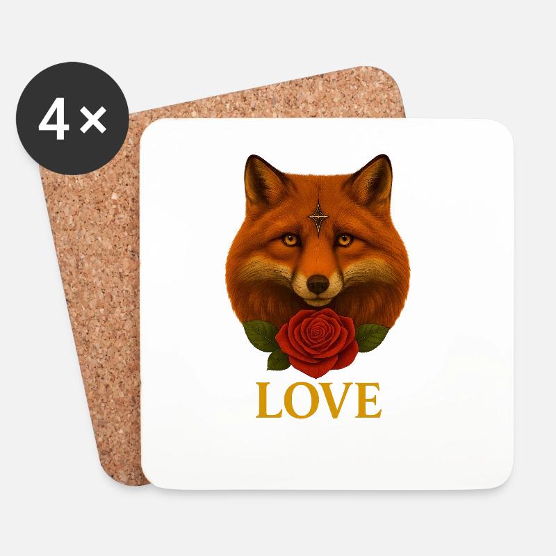 Fuchs mit Rose - Liebe - Untersetzer (4er-Set) - Weiß