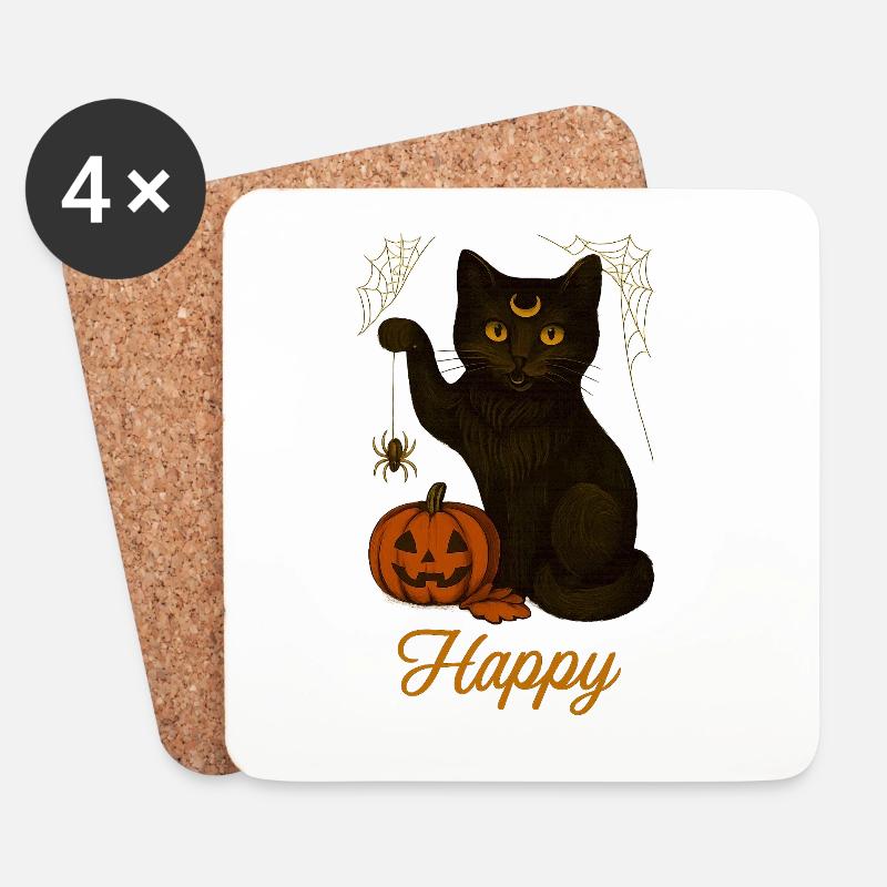 Halloween-Katze – Glücklich - Untersetzer (4er-Set) - Weiß