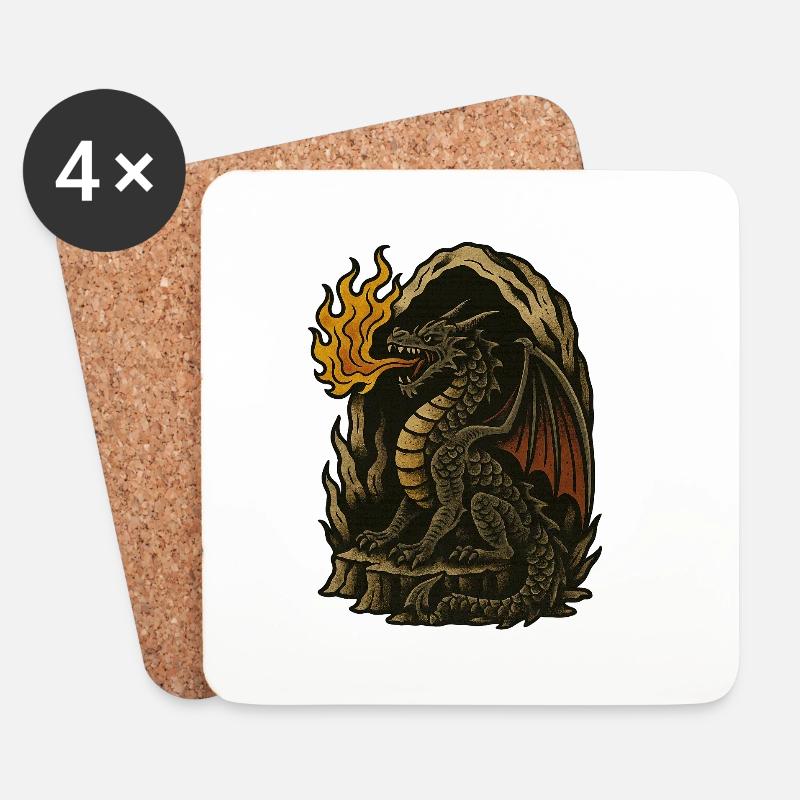 Flammender Drache - Untersetzer (4er-Set) - Weiß