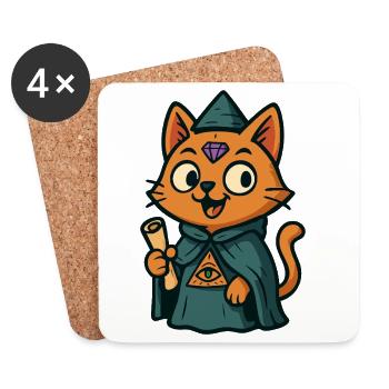 Purrscribe the Prophet Cat - Coasters (set of 4) - white - Front