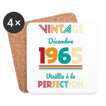 Anniversaire 60 ans - Vintage - Décembre 1965 - Dessous de verre (lot de 4) - blanc - Devant