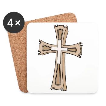 Ornate Cross Crest - Coasters (set of 4) - white - Front