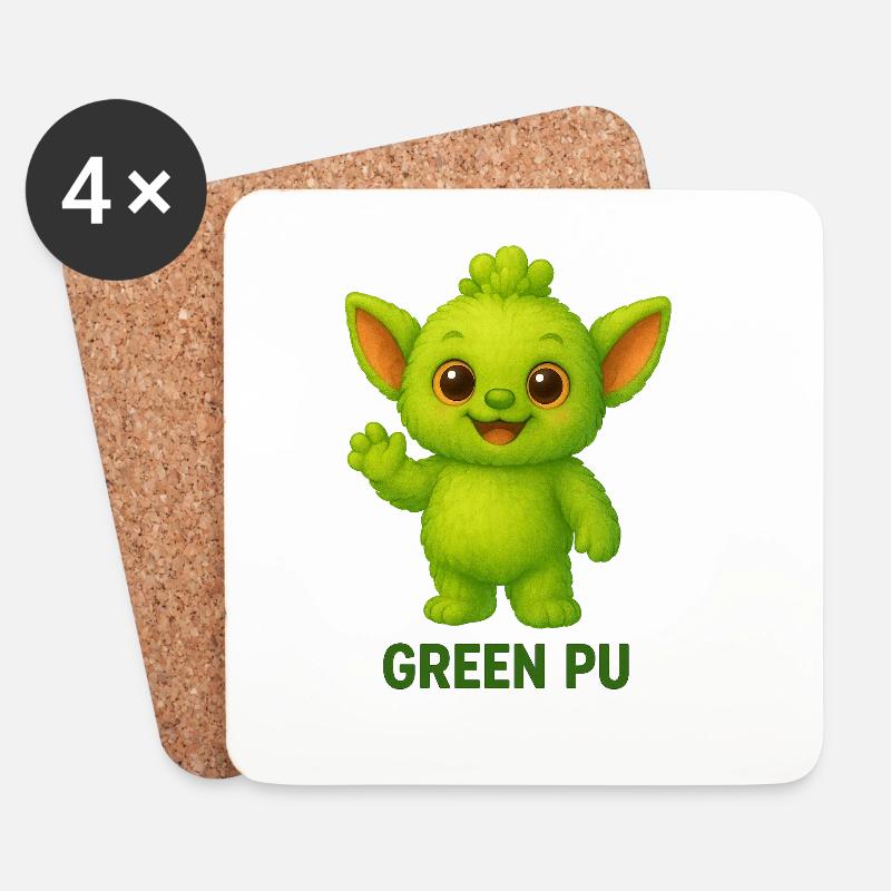 Grünes Pu-Kreaturen-Maskottchen - Untersetzer (4er-Set) - Weiß