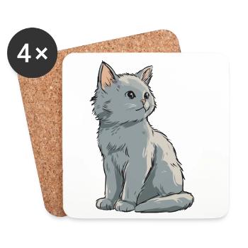 Illustration de chaton en velours gris - Dessous de verre (lot de 4) - blanc - Devant