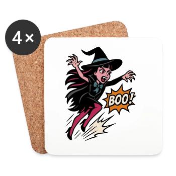 Witch heroine in the jump Boo - Coasters (set of 4) - white - Front