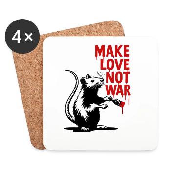 Rat with red text Love instead of war - Coasters (set of 4) - white - Front