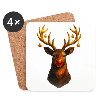 Weihnachten Rentier Low Poly - Untersetzer (4er-Set) - Weiß - Vorne