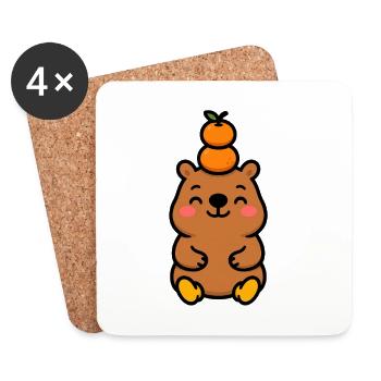 Capybara avec mandarine sur la tête - Dessous de verre (lot de 4) - blanc - Devant