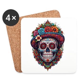 Tête de mort mexicaine Dia de Muertos Sugar skull - Dessous de verre (lot de 4) - blanc - Devant