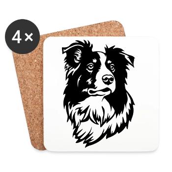 Tête de Border Collie - Dessous de verre (lot de 4) - blanc - Devant