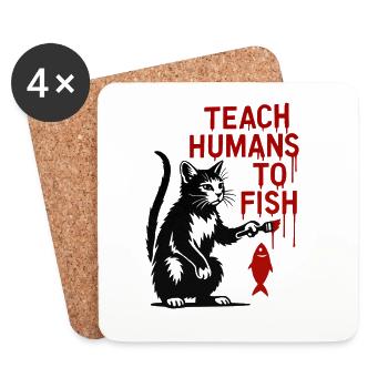 L’art félin apprend aux gens à pêcher - Dessous de verre (lot de 4) - blanc - Devant