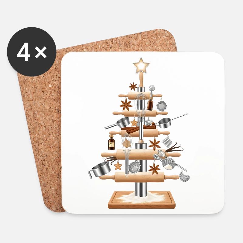 Kitchen tree made of baking tools - Coasters (set of 4) - white