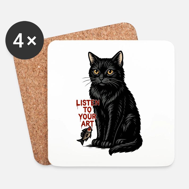 Schwarze Katze | Listen to your Art - Untersetzer (4er-Set) - Weiß