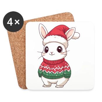 Lapin de Noël - Dessous de verre (lot de 4) - blanc - Devant