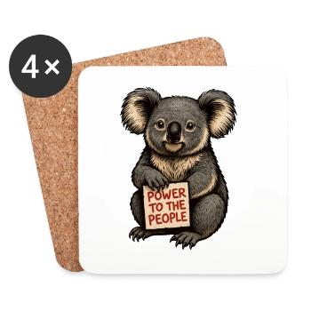 Koala with a message Power to the People - Coasters (set of 4) - white - Front